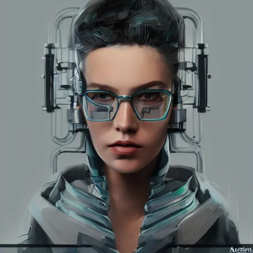 Image similar to concept art of cyberpunk scientist by jama jurabaev, brush stroke, scifi accessories, trending on artstation, symmetry, high quality, extremely detailed