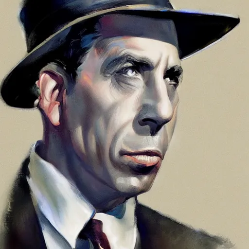 Prompt: humphrey bogart as sam spade, portrait, highly detailed, digital painting, artstation, concept art, sharp focus, illustration, art , style of Dean Cornwell by Dean Cornwell