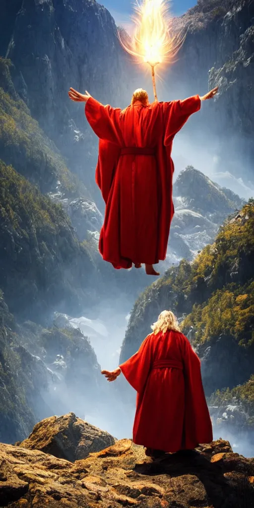 Prompt: a wizard casting lighting spells with a billowing robe in the mountains, epic, majestic, powerful