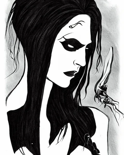 Prompt: creole androgynous vampire, moody black ink illustration