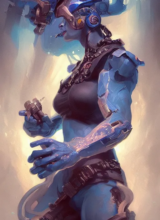 Prompt: a four - armed, blue vedalken artificer, portrait, digital painting, trending on artstation, concept art, sharp focus, illustration, art by artgerm, greg rutkowski, wlop, and magali villeneuve