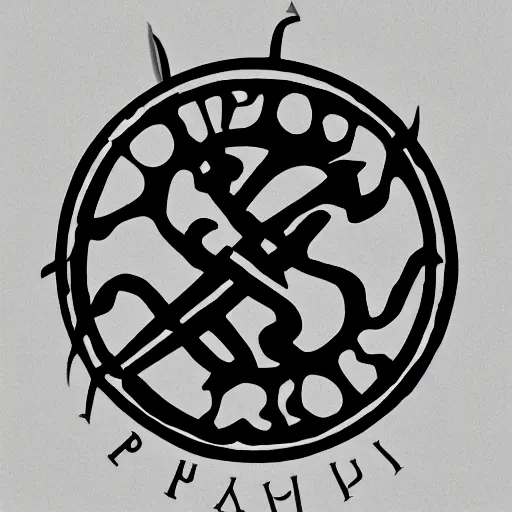 Image similar to a logo for a philosophy club, deathmetal style writing