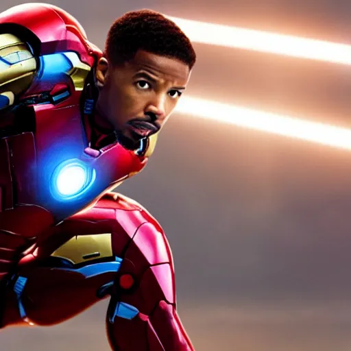 Image similar to A still of Michael B Jordan as Iron Man in Avengers: Endgame (2019)