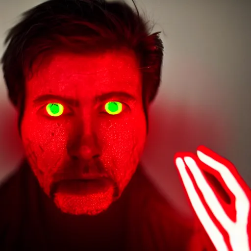 Image similar to a man with red glowing eyes