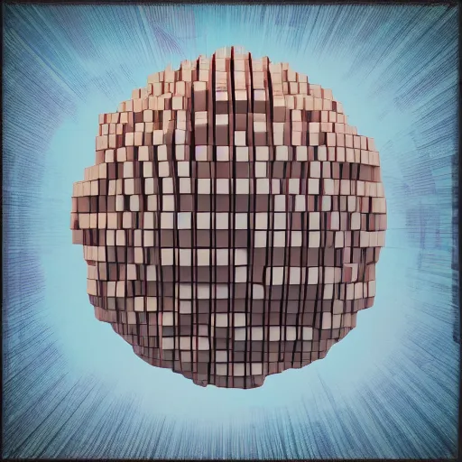 Image similar to sphere made of blocks, retrowave