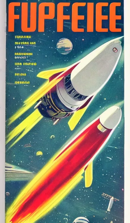 Prompt: everyday space travel, retro-futur, 1960 magazine cover, popular mechanics, test read SpaceX