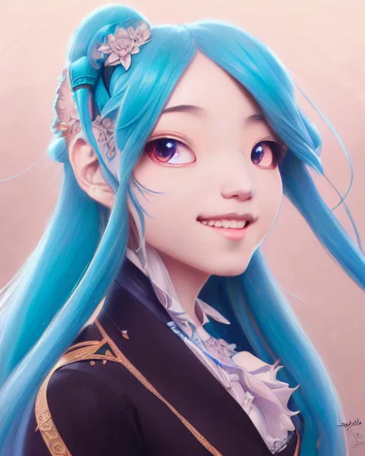 Prompt: portrait of disney hatsune miku, intricate, elegant, highly detailed, my rendition, digital painting, artstation, concept art, smooth, sharp focus, illustration, art by artgerm and greg rutkowski and alphonse mucha and uang guangjian and gil elvgren and sachin teng, symmetry!!