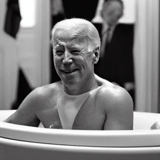 Prompt: Paparazzis picture of Biden in the bathtub