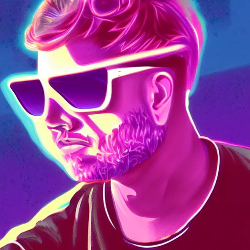 Image similar to art of a chill synthwave dude, digital painting, synthwave, vivid