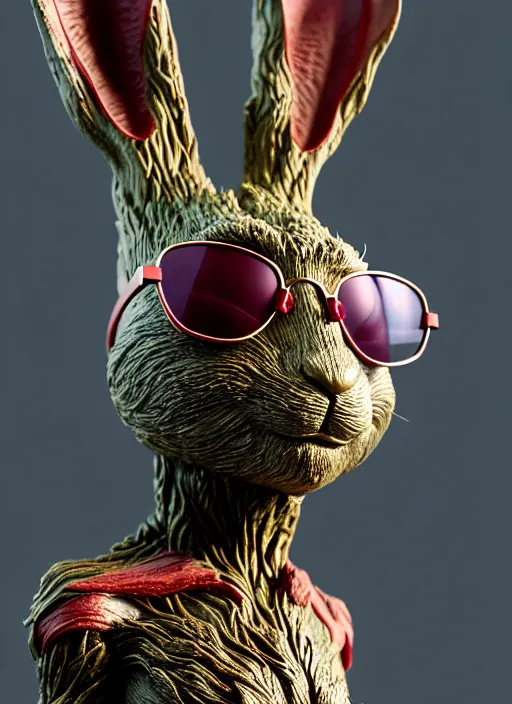 Prompt: rabbit groot as marble statue, red sunglasses, in red gardens, soft red texture, very realistic 3 d render, soft red lights, 4 k, high detailed photography red, 5 0 mm lens, rich red colors, smooth gradients, depth of field, cinematic, hyper realism, high detail, octane render, unreal engine, 8 k, vibrant red colors