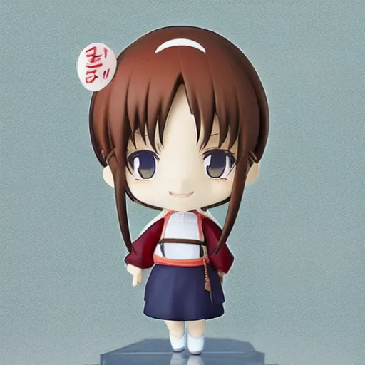 Image similar to character face concept art of a singular kawaii chibi in the sytle of kyoto animation, on simple background, water color nendoroid, anime waifu, ukiyoe