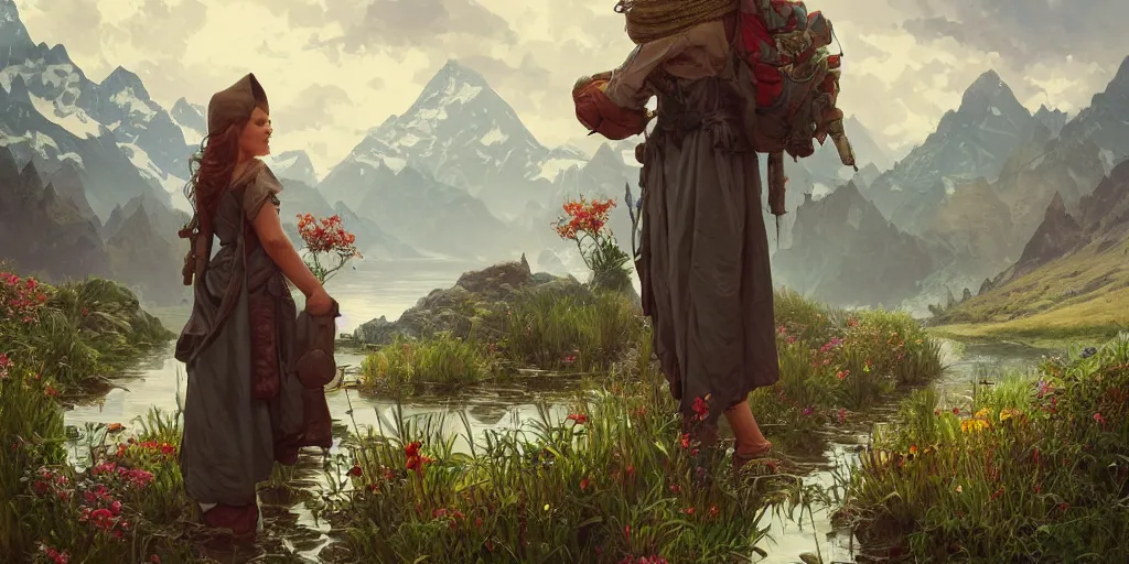 mountains and lakes lakes, garden gnome, homestead Stable Diffusion