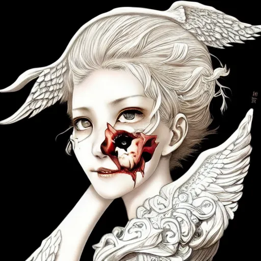 Image similar to anime manga skull portrait young woman, cherub, angel, wings, heaven, skeleton, intricate, elegant, highly detailed, digital art, ffffound, art by JC Leyendecker and sachin teng