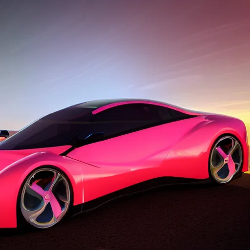 Prompt: neon synthwave f 1 2 2 concept car, at sunset, 8 k. filling most of the view
