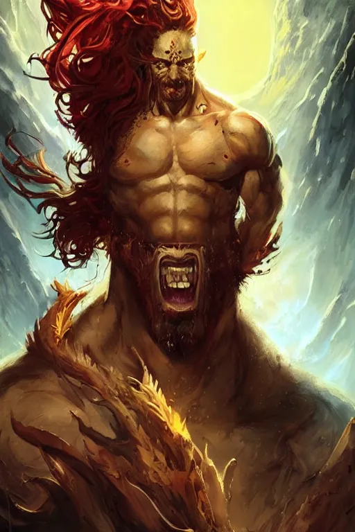 Prompt: clear portrait hulking herculean barbarian jesus christ, model pose, bright color, sun shining through, sharp focus, highly detailed face, specular reflection, art by anato finnstark and lecouffe deharme and pete mohrbacher and quentin mabille and frank moth, fantasy illustrations, epic light novel cover art