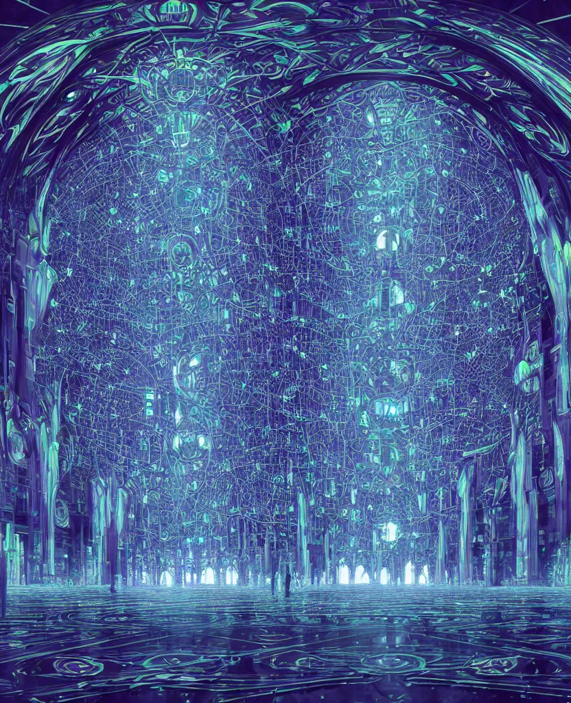 Prompt: techno - spiritual utopian cathedral, perfect future, award winning digital art