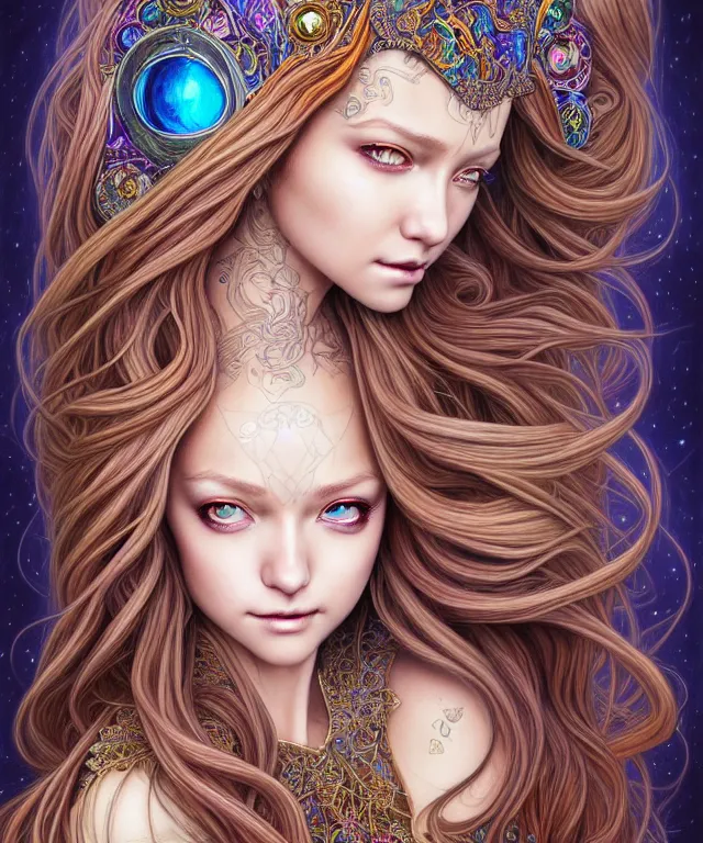 Image similar to Portrait of The Most Beautiful Woman On Earth , D&D, fantasy, intricate, richly detailed colored pencil 3D illustration of a beautiful with long metallic hair wearing a hoodie and short shorts that is evil and happy. mirrored background with completely rendered reflections, art by Range Murata and Artgerm highly detailed, digital painting, trending on artstation, sharp focus, illustration, style of Stanley Artgerm, perfect smile and tooth