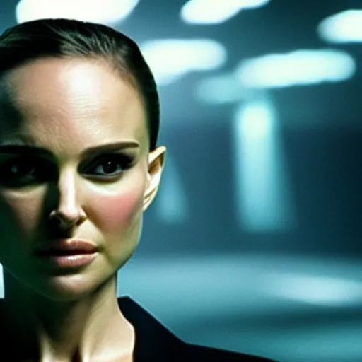 Prompt: close - up of natalie portman as agent smith in the matrix, movie still frame, promotional image, imax 7 0 mm footage