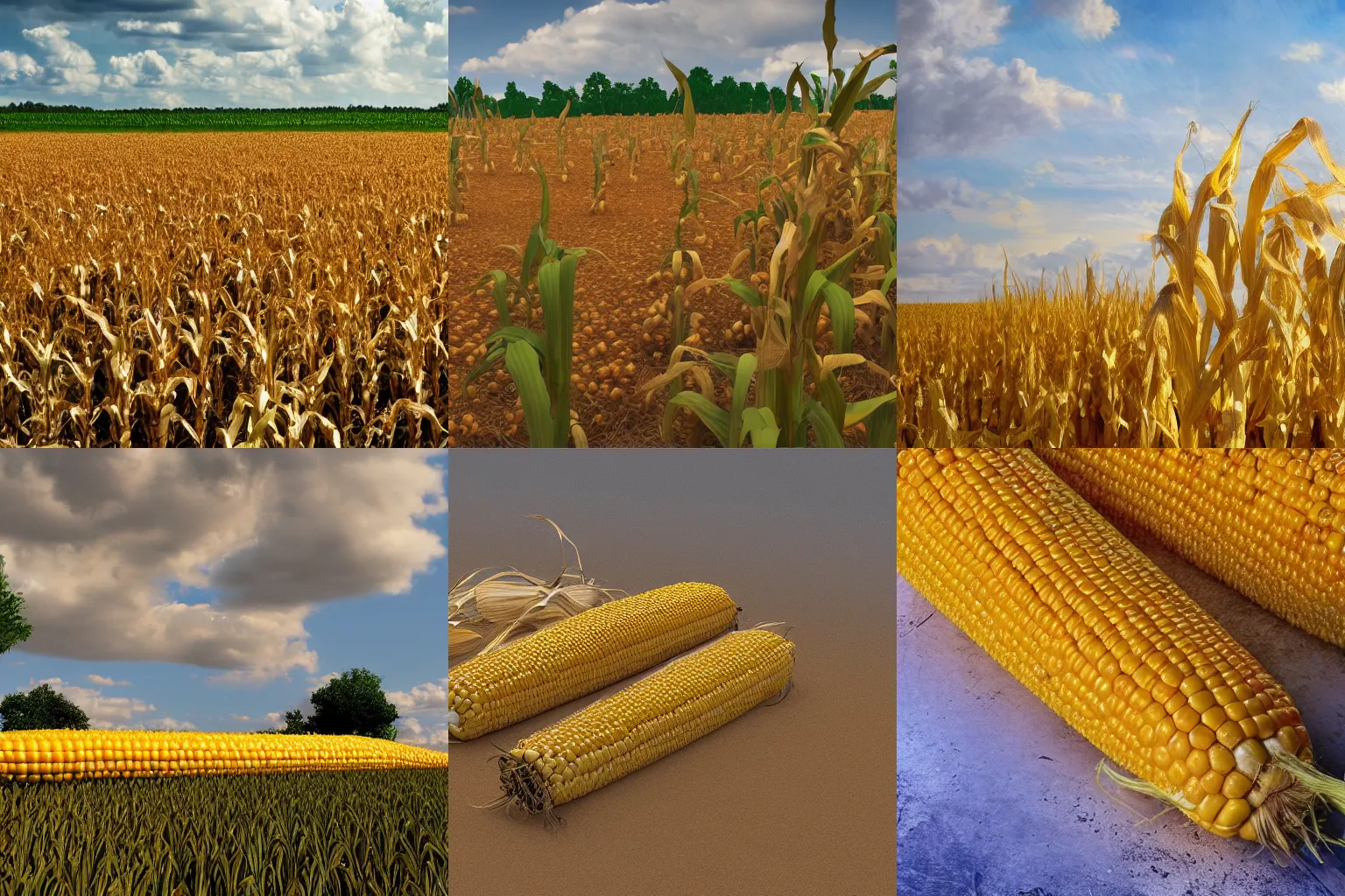 Prompt: a world where everything is made of corn, realism, 8k high resolution
