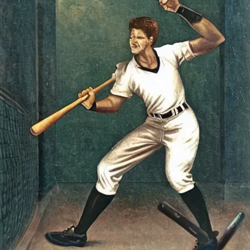Image similar to An angry baseball player destroying the Hope Diamond with her baseball bat