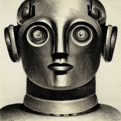 Image similar to head of a robot ( c. 1 8 8 0 - c. 1 8 9 2 ) drawing in high resolution by otto eerelman, with a back ground that starts off grey and gets darker the further down it goes