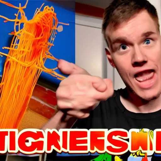 Prompt: linus tech tips fights spaghetti ghost