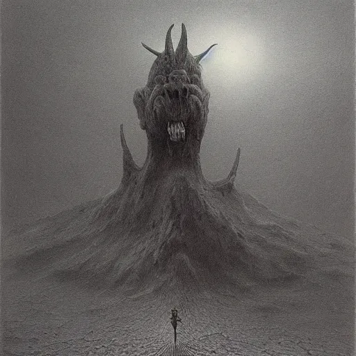 Image similar to where will you run when the devil comes, art by zdzisław beksinski