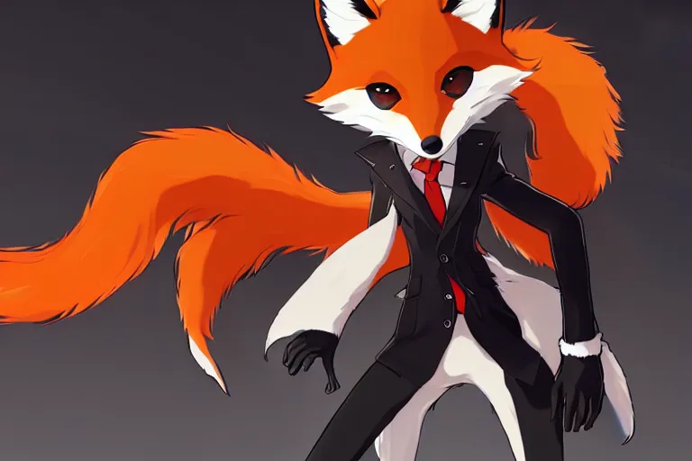 Image similar to a furry tan male fox on a persona 5 : royal ( by atlus ) video game splash screen, a furry male sandcolored tan fox fursona ( has hair ), persona 5 phantom thief style