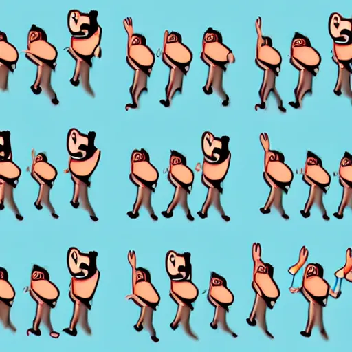 Image similar to a sequence of frames of a cartoon man waving his arm from left to right, separated into equally sized frames from a flip - book animation