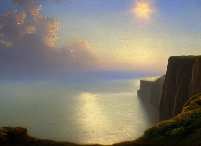 Image similar to cliffs of dover, uk in the style of hudson river school of art, oil on canvas