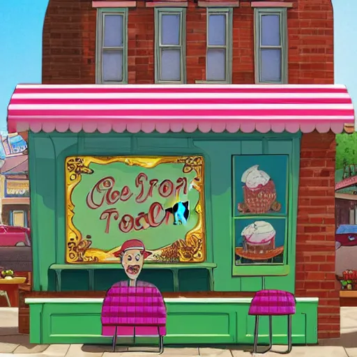 Prompt: an ice cream parlor in the style of \ frog and toad \ \