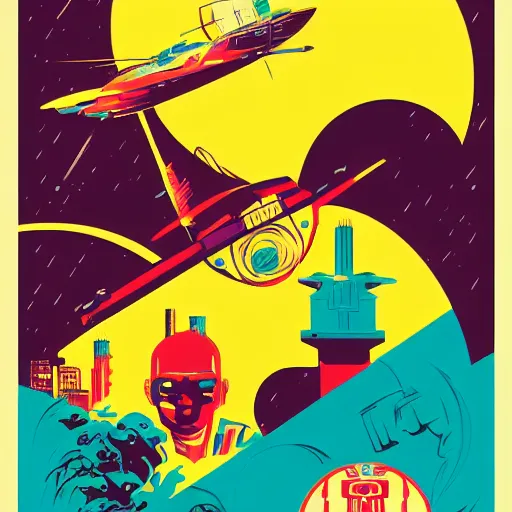 Image similar to splash of color, illustration by tom whalen and charles williams and kilian eng and james jean, 1 9 5 0 s scifi poster