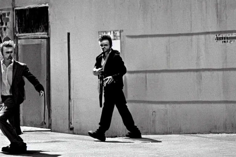 Image similar to jesse pinkman in reservoir dogs, film still