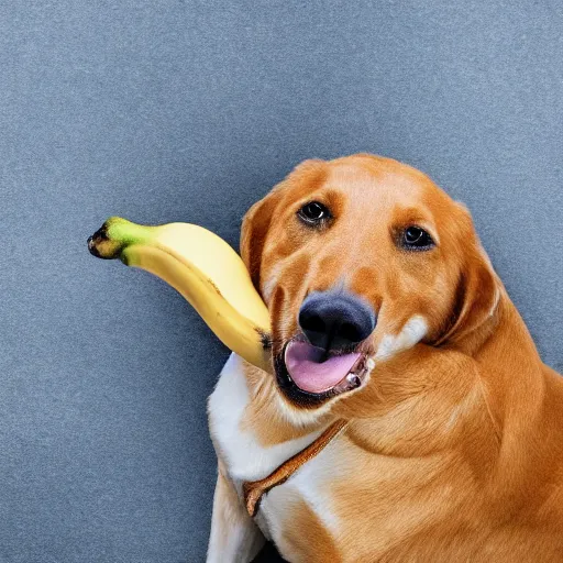 Prompt: a dog eating a banana
