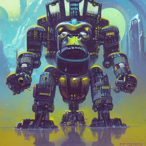 Image similar to a large anthropomorphic gorilla shaped mecha by paul lehr and moebius