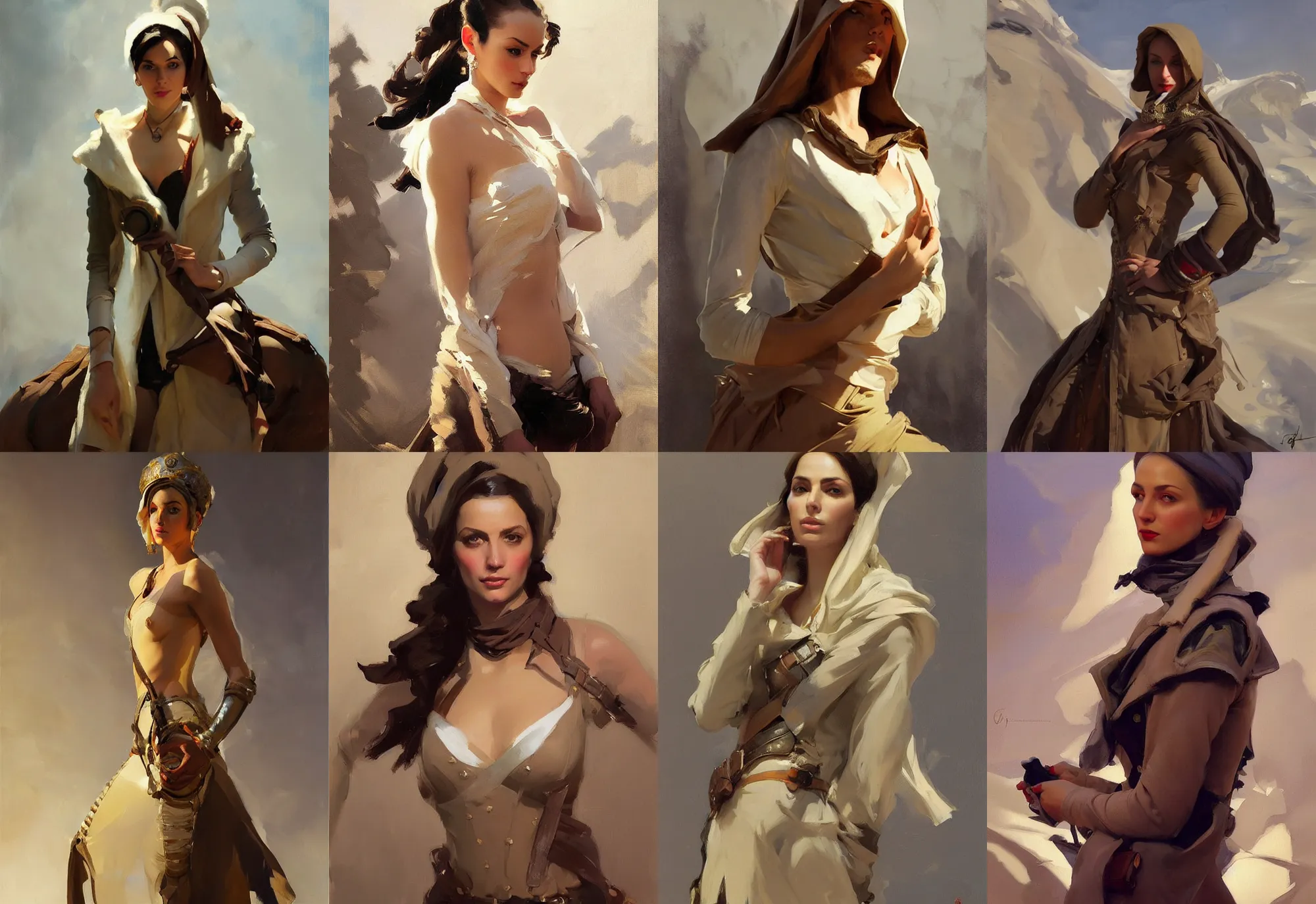 Prompt: portrait of russian iranian model girl jodhpurs hyperborea winter traveler treasure hunter decollete greg manchess painting by sargent and leyendecker, fantasy, medium shot, asymmetrical, intricate, elegant, matte painting, illustration, hearthstone, by rhads, by greg rutkowski, by greg tocchini, by james gilleard, by joe fenton