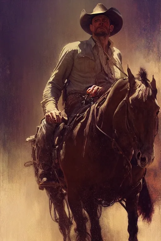Image similar to hyperrealist portrait of a cowboy driving stage coach by jeremy mann and alphonse mucha, fantasy art, photo realistic, dynamic lighting, artstation, poster, volumetric lighting, very detailed faces, 4 k, award winning