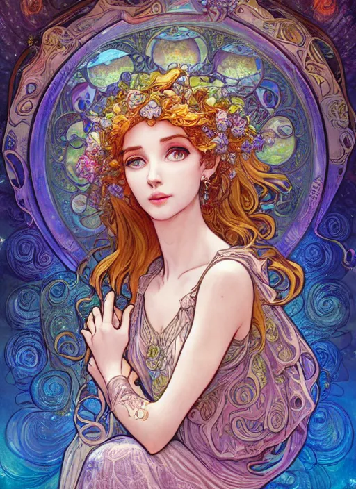 Image similar to Elune, Goddess of the Moon, ambient lighting, 4k, josephine wall, alphonse mucha, lois van baarle, ilya kuvshinov, rossdraws, artstation