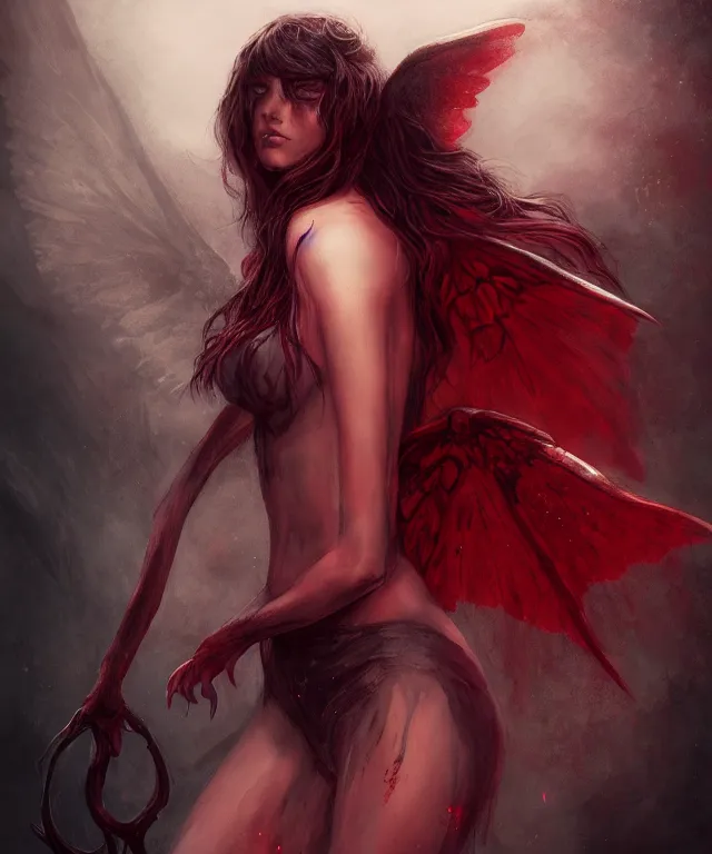 Prompt: mothman by charlie bowater and titian and artgerm, full - body portrait, intricate, face, forest, elegant, red mist, highly detailed, dramatic lighting, sharp focus, trending on artstation, artstationhd, artstationhq, unreal engine, 4 k, 8 k
