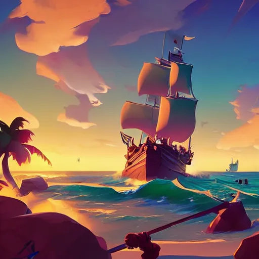 Image similar to painting treasure on sea of thieves game smooth median photoshop filter cutout vector, behance hd by jesper ejsing, by rhads, makoto shinkai and lois van baarle, ilya kuvshinov, rossdraws global illumination