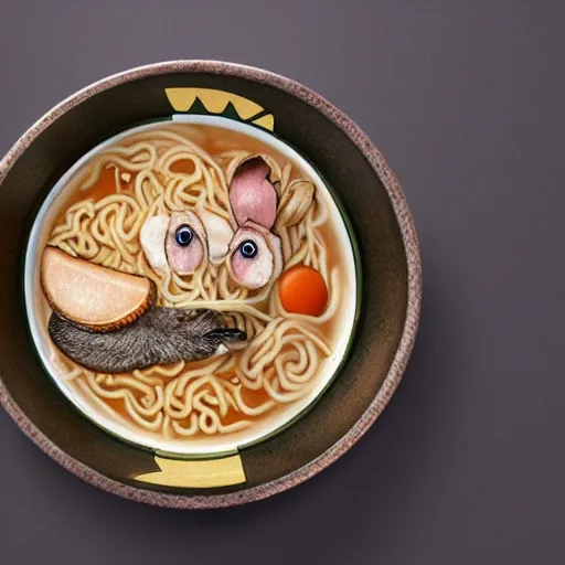 Prompt: graphic art for a container of rat-flavored ramen