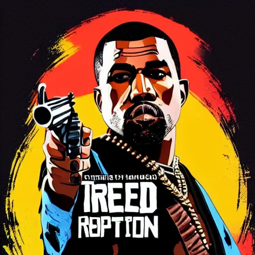 Image similar to kanye west in illustration red dead redemption 2 artwork of kanye west, in the style of red dead redemption 2 loading screen, by stephen bliss