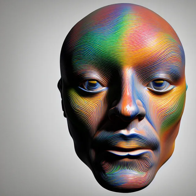 Prompt: a man's face made of porcelain with a multicolored pattern on it, an ultrafine detailed painting, a raytraced image, behance, generative art, rendered in cinema 4 d, behance hd, vray tracing, quantum wavetracing