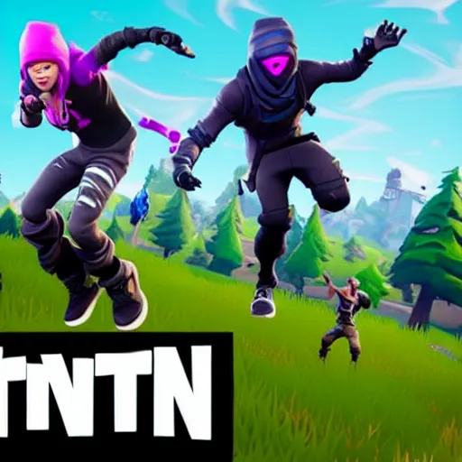 Image similar to Epic photo of fortnite ninja epic Duo Stunt trick with Johnny Blazed jumping 10 fortnite battle buses