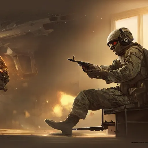 Image similar to realistic man in a gaming room playing pc games as a soldier reaches out of the screen and takes him in, artstation trends, sci fi concept art, highly detailed, intricate, sharp focus, 8 k, digital art