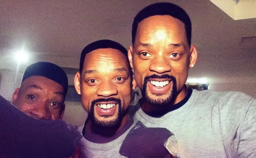 Image similar to my uncle that look like will smith if he was poor asf accidentally taking a selfie, front camera, camera flash is so bright in his face, viral, selfie, viral on twitter, viral on instagram, viral photo