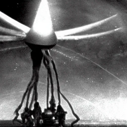 Prompt: close up of the martians attacking thunderchild from war of the worlds, cinematographic shot,