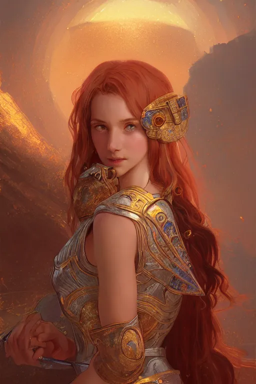 Image similar to portrait young knights of Zodiac girl, rose golden and mirror armor, in ruined Agora of Athens Sunrise, ssci-fi and fantasy, intricate and very beautiful and elegant, highly detailed, digital painting, artstation, concept art, smooth and sharp focus, illustration, art by tian zi and WLOP and alphonse mucha