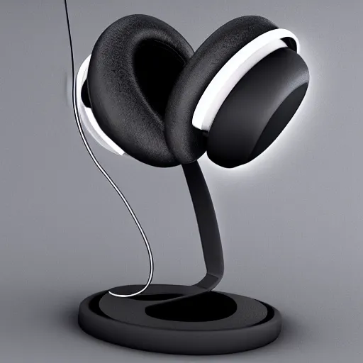 Image similar to wireless headphone stand, futuristic, techno, cyberpunk, product design, render