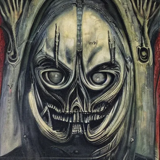 Prompt: the best h.r Giger painting ever, right before he died